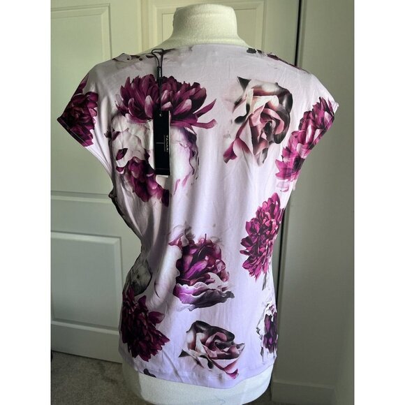 T Tahari sleeveless floral gathered cowl neck top size L $58 Casual Work blouse - Picture 6 of 8